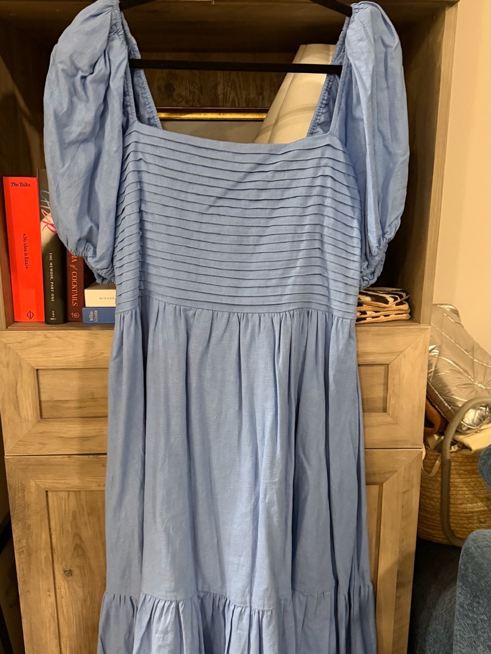 Abercrombie & Fitch Light Blue Puff Sleeve Midi Dress